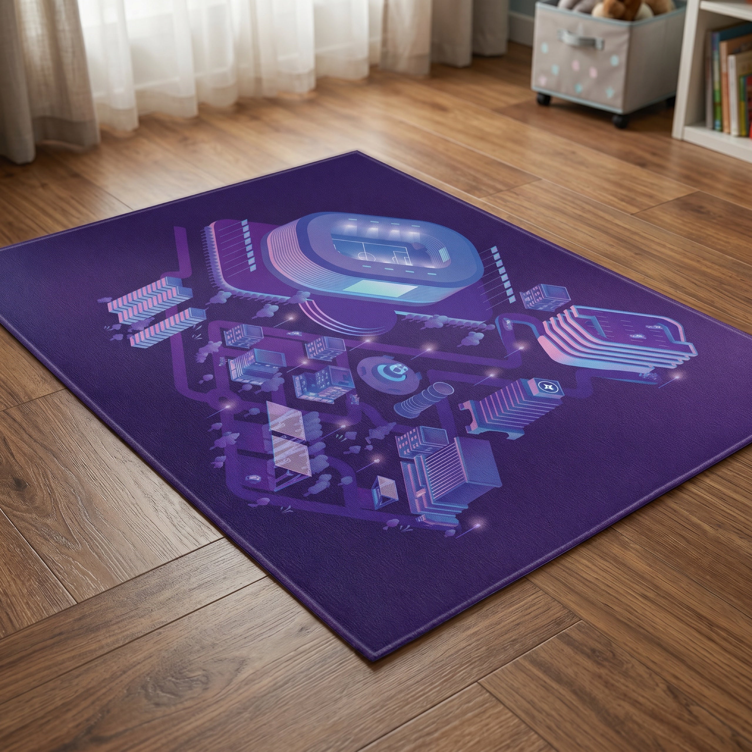 Upina Spielteppich Stadion ultraviolett im Kinderzimmer – schräge Perspektive