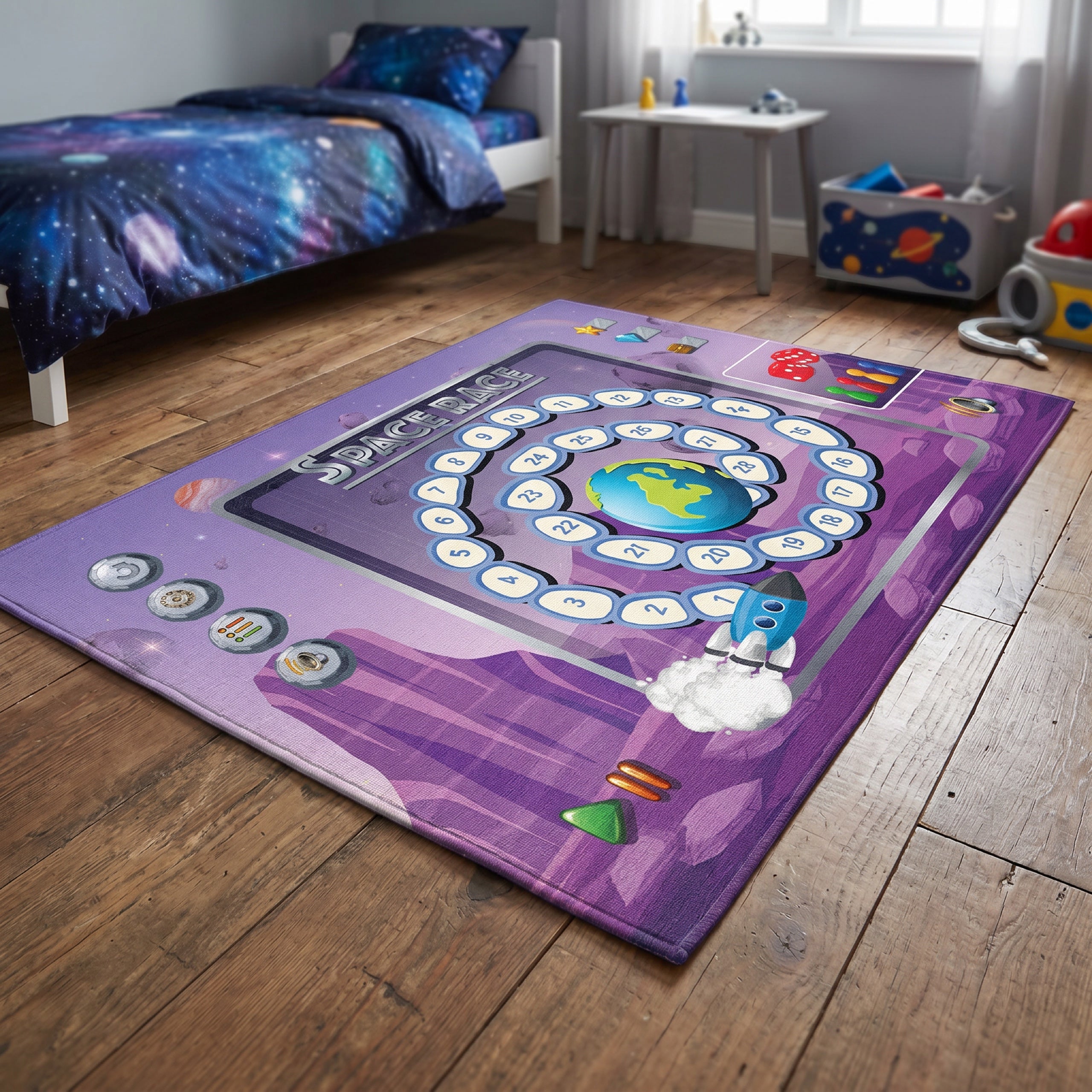Upina Spielteppich Weltall-Spiel Zahlen im Kinderzimmer – schräge Perspektive