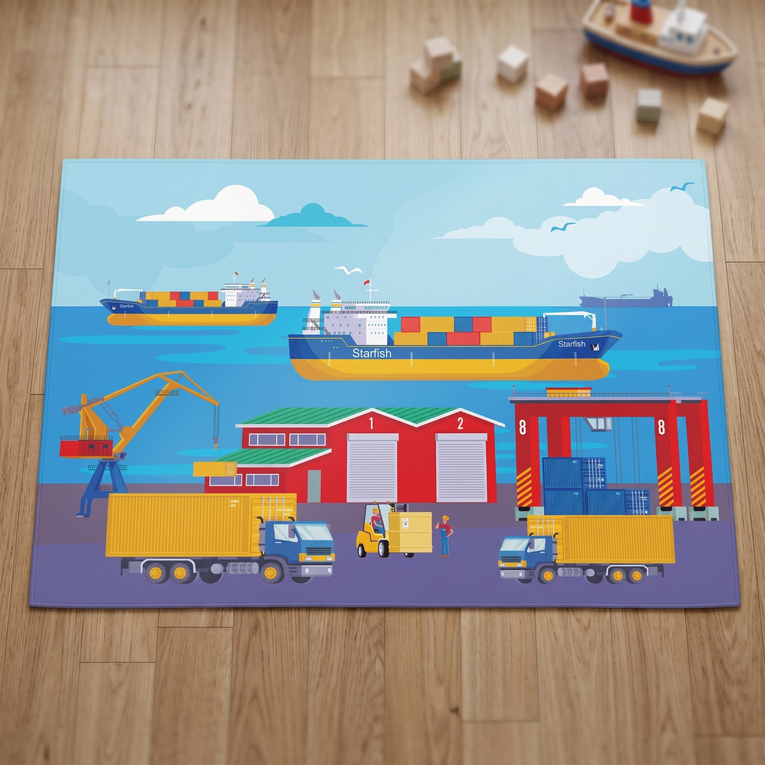 Upina Spielteppich Hafen im Kinderzimmer – Frontperspektive