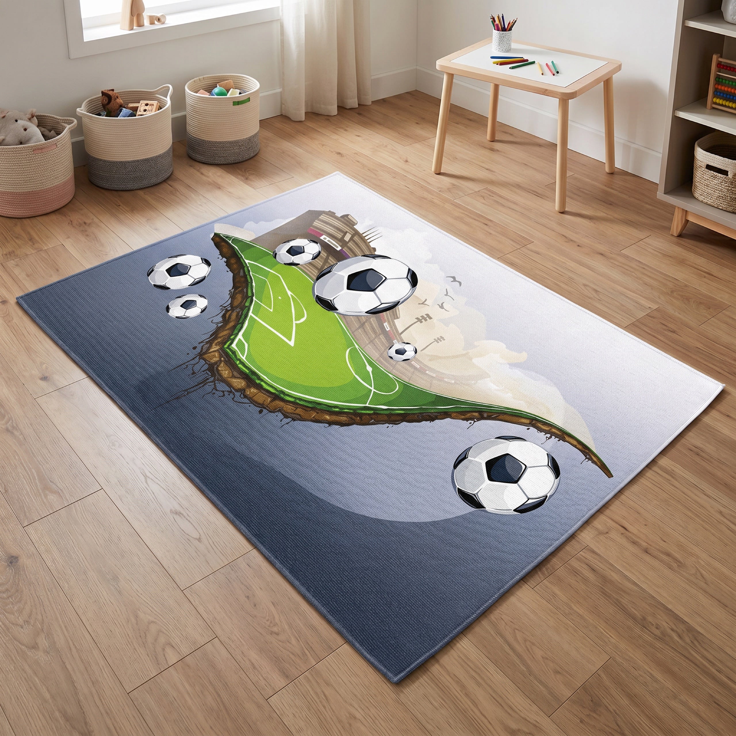 Upina Spielteppich Fußball im Kinderzimmer – schräge Perspektive