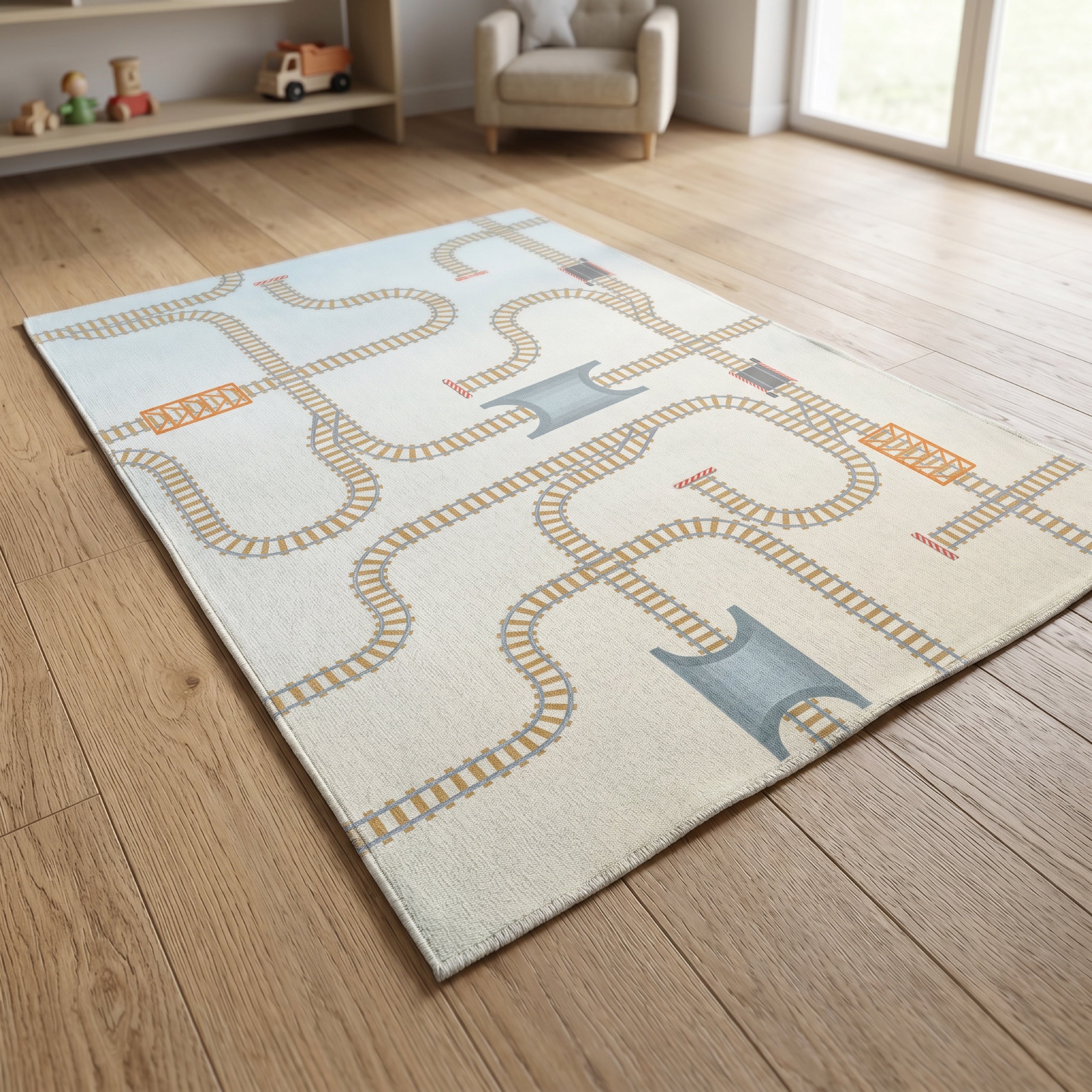 Upina Spielteppich Eisenbahn im Kinderzimmer – schräge Perspektive