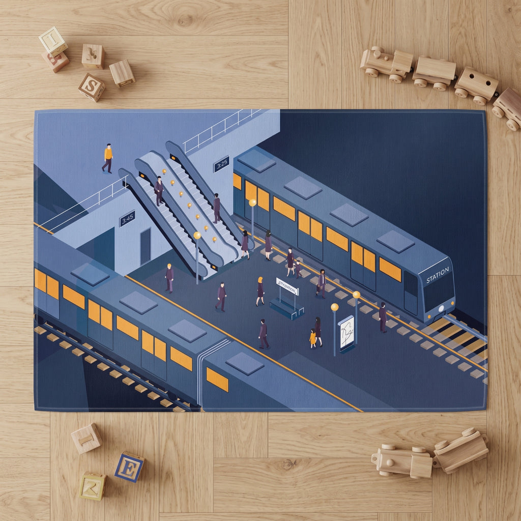 Upina Spielteppich Bahnhof im Kinderzimmer – Frontperspektive