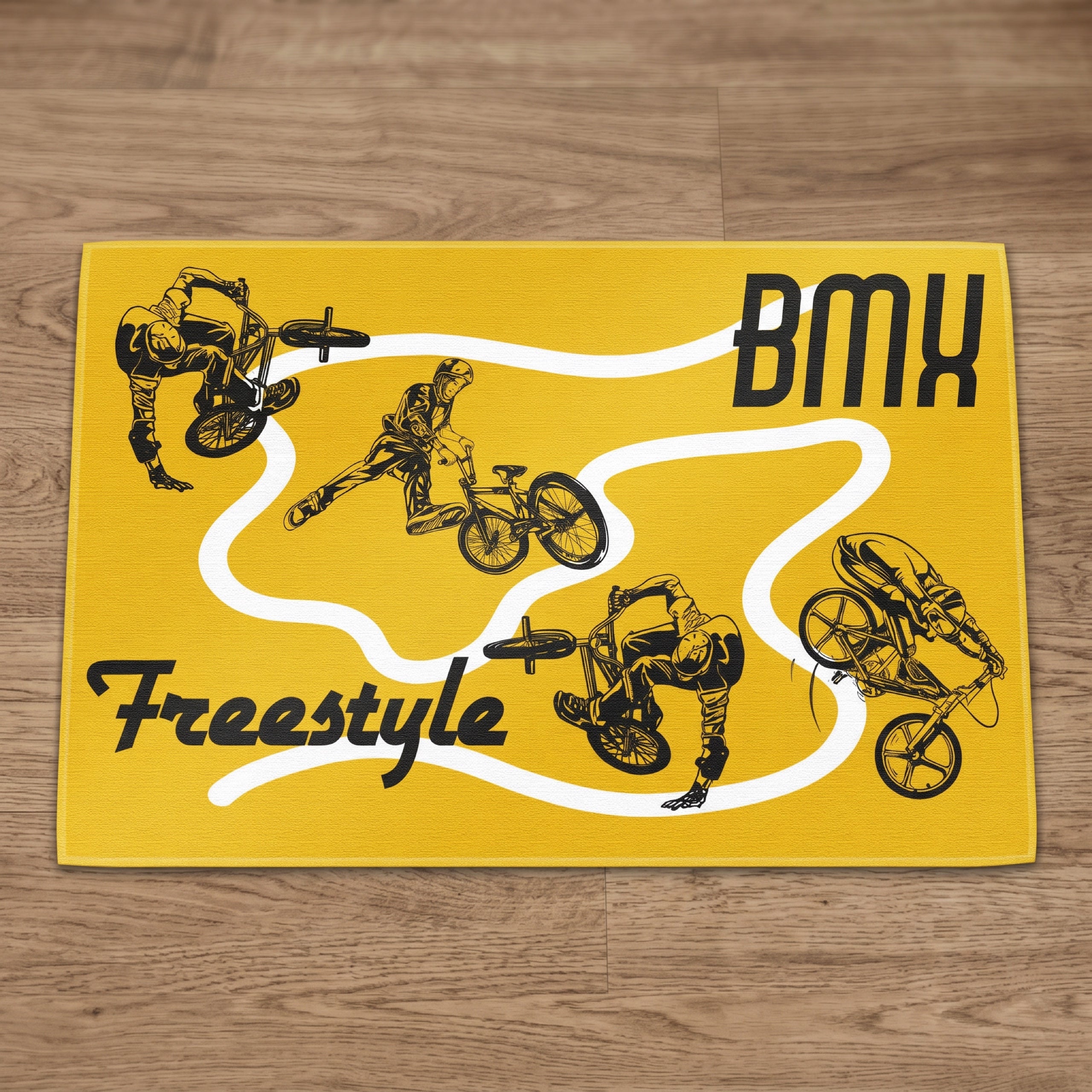 Upina Spielteppich BMX im Kinderzimmer – Frontperspektive