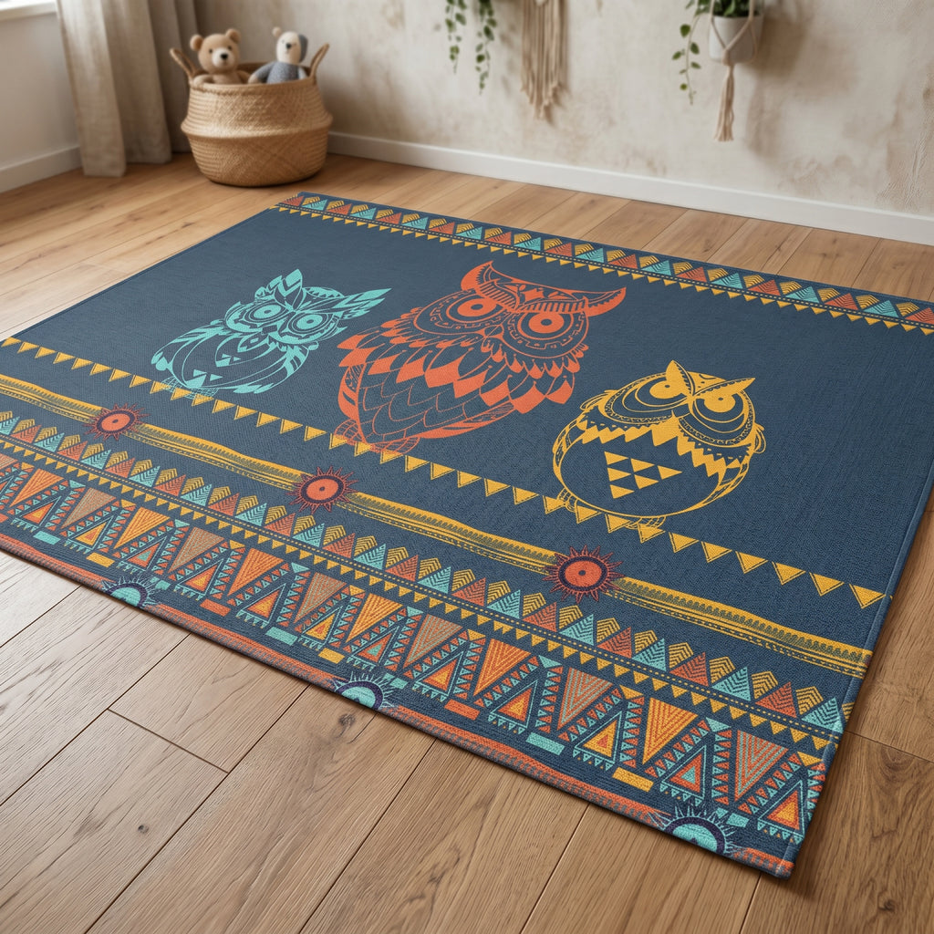 Upina Spielteppich Eule Boho Ethnic im Kinderzimmer – Frontperspektive