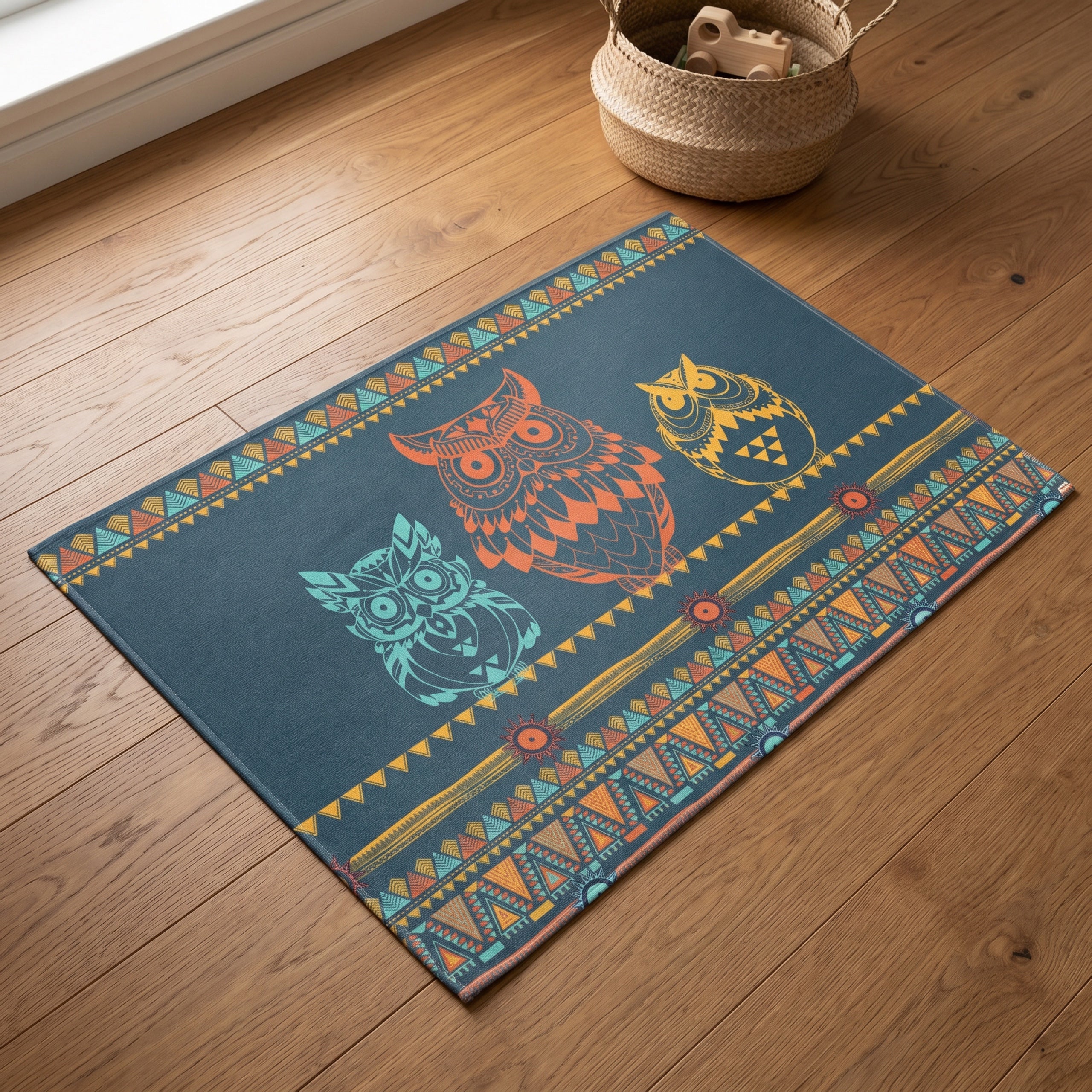 Upina Spielteppich Eule Boho Ethnic im Kinderzimmer – schräge Perspektive