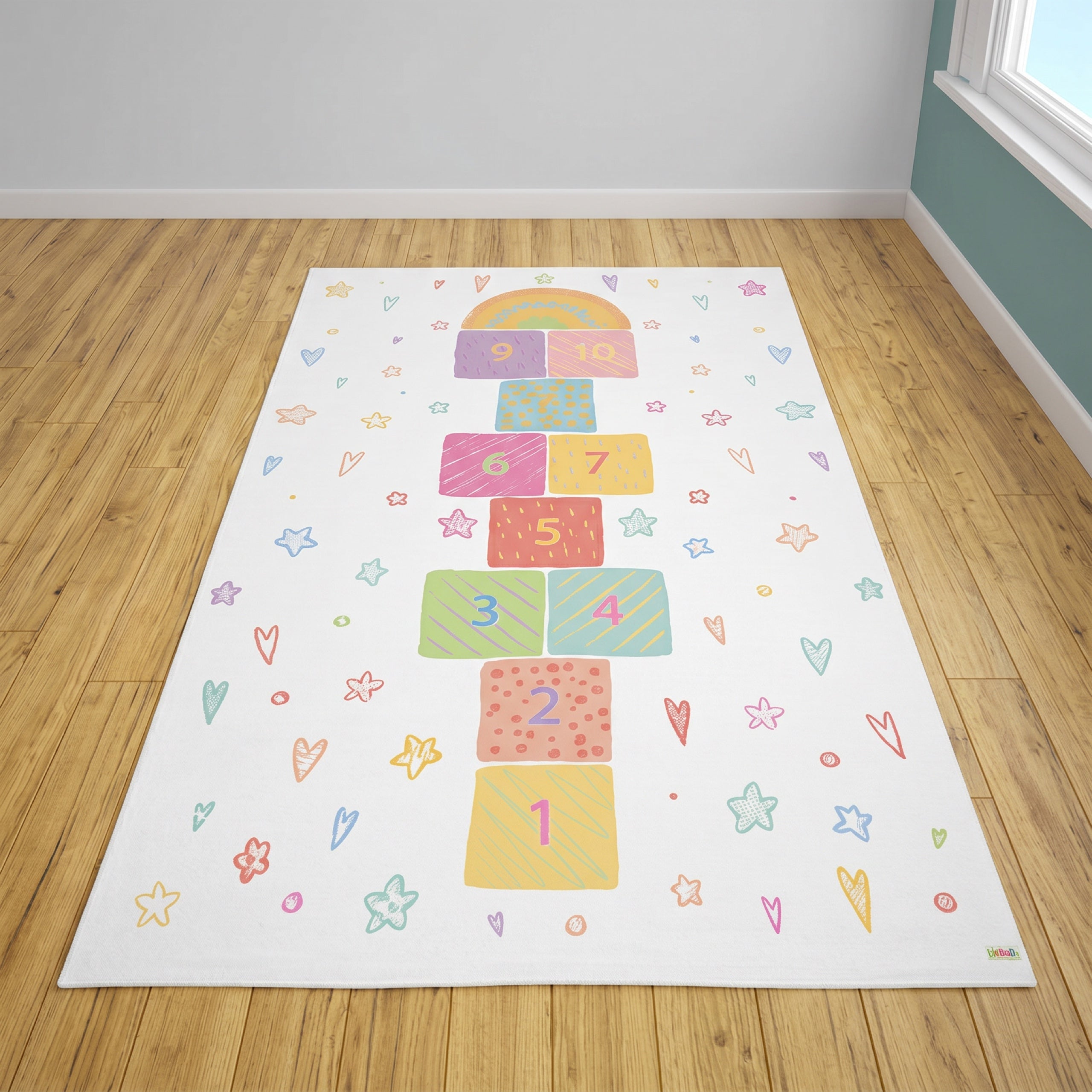 Upina Spielteppich Hüpfspiel im Kinderzimmer – Frontperspektive