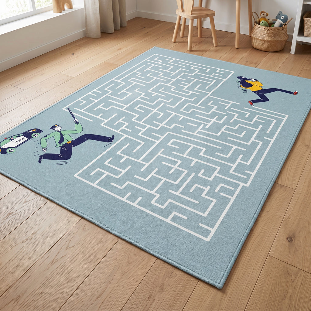 Upina Spielteppich Labyrinth Polizist im Kinderzimmer – Frontperspektive