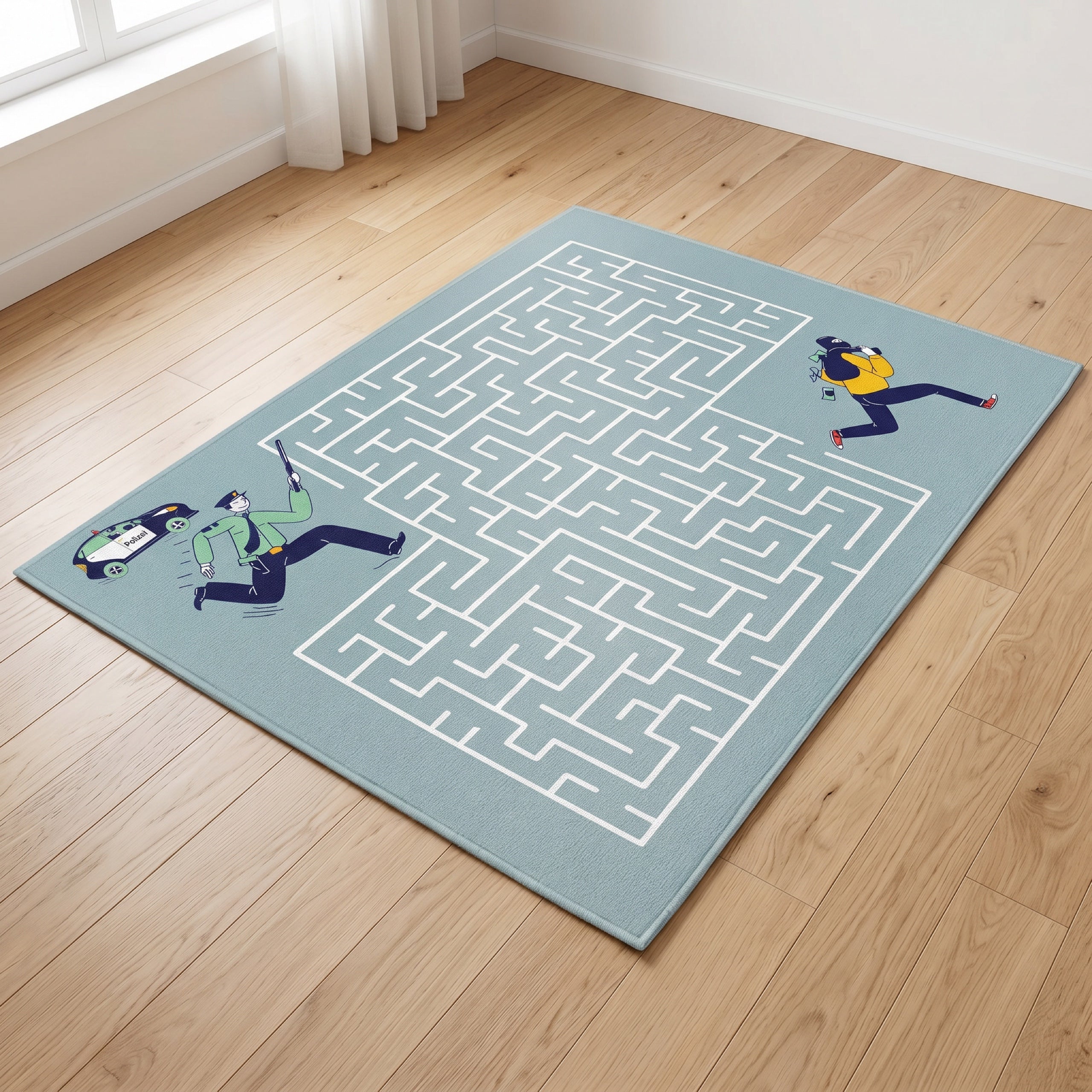 Upina Spielteppich Labyrinth Polizist im Kinderzimmer – schräge Perspektive