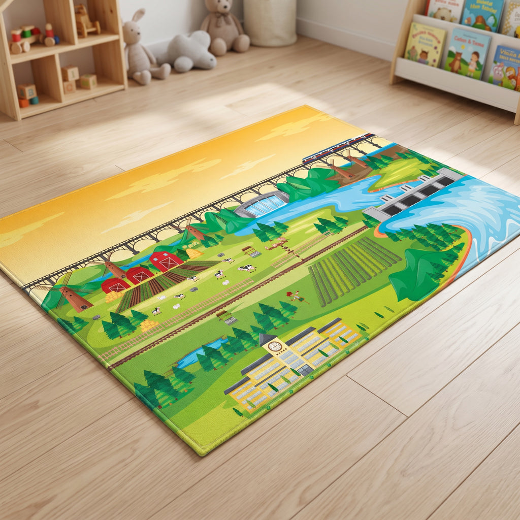 Upina Spielteppich Landschaft im Kinderzimmer – schräge Perspektive
