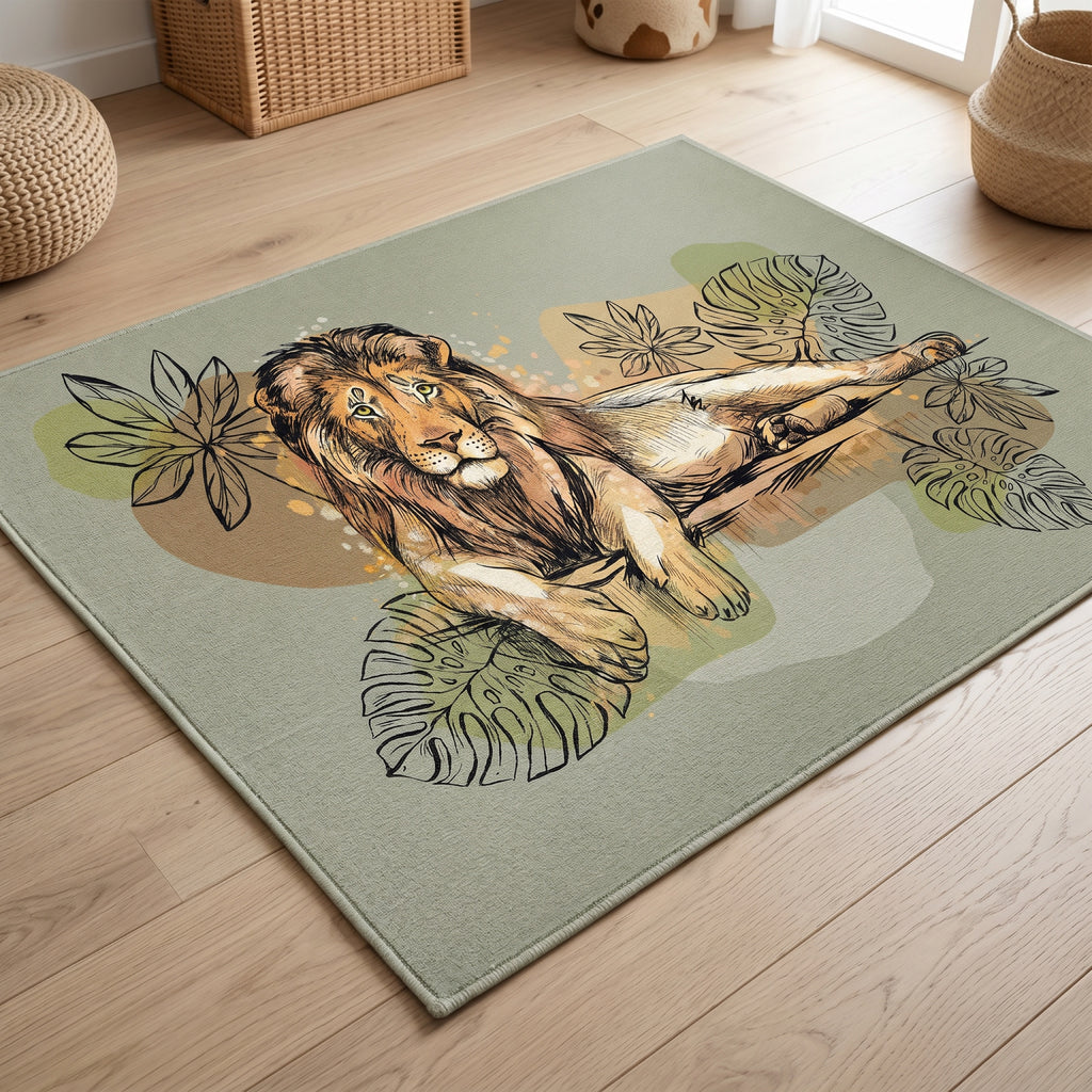Upina Spielteppich Löwe gezeichnet im Kinderzimmer – Frontperspektive