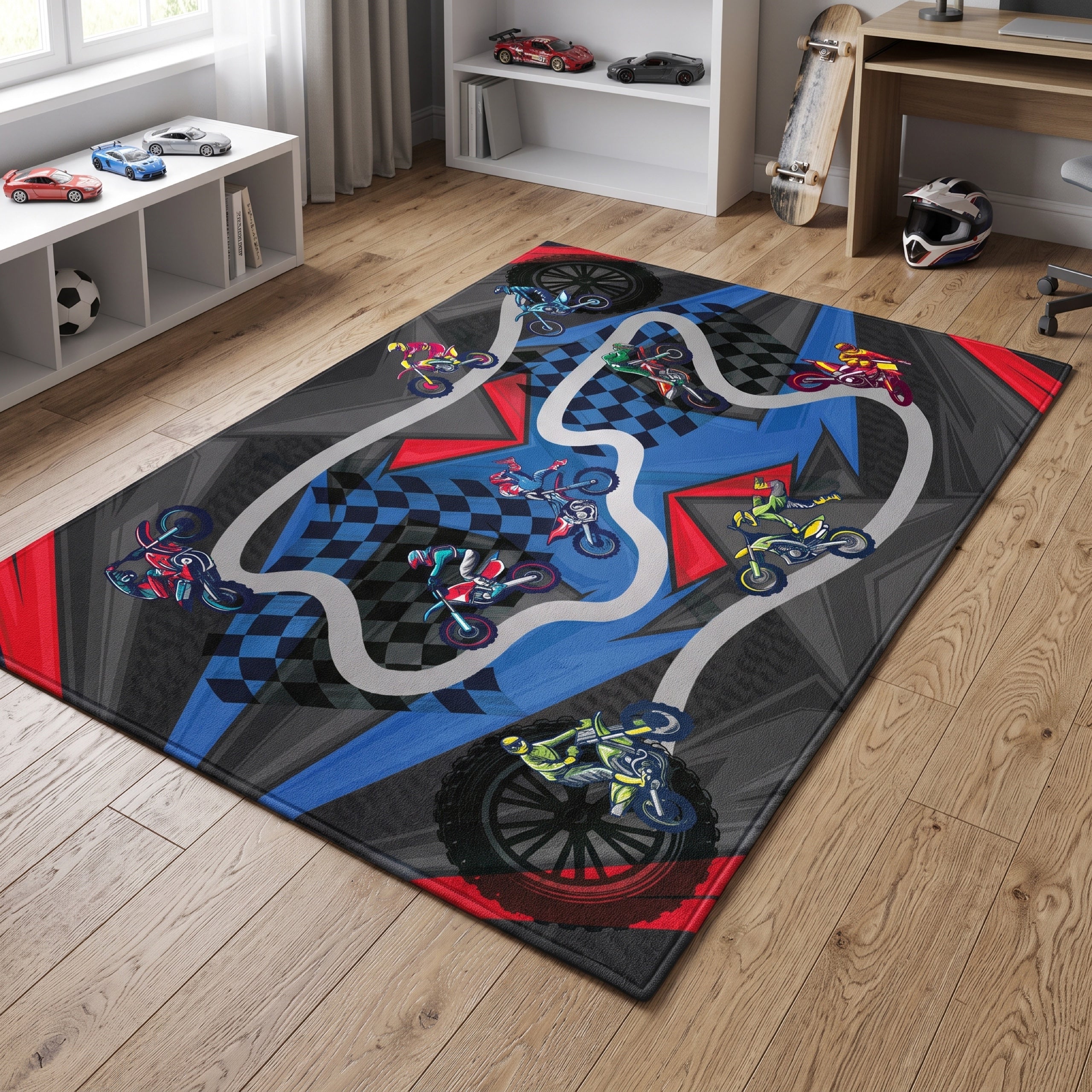 Upina Spielteppich Motocross im Kinderzimmer – Frontperspektive