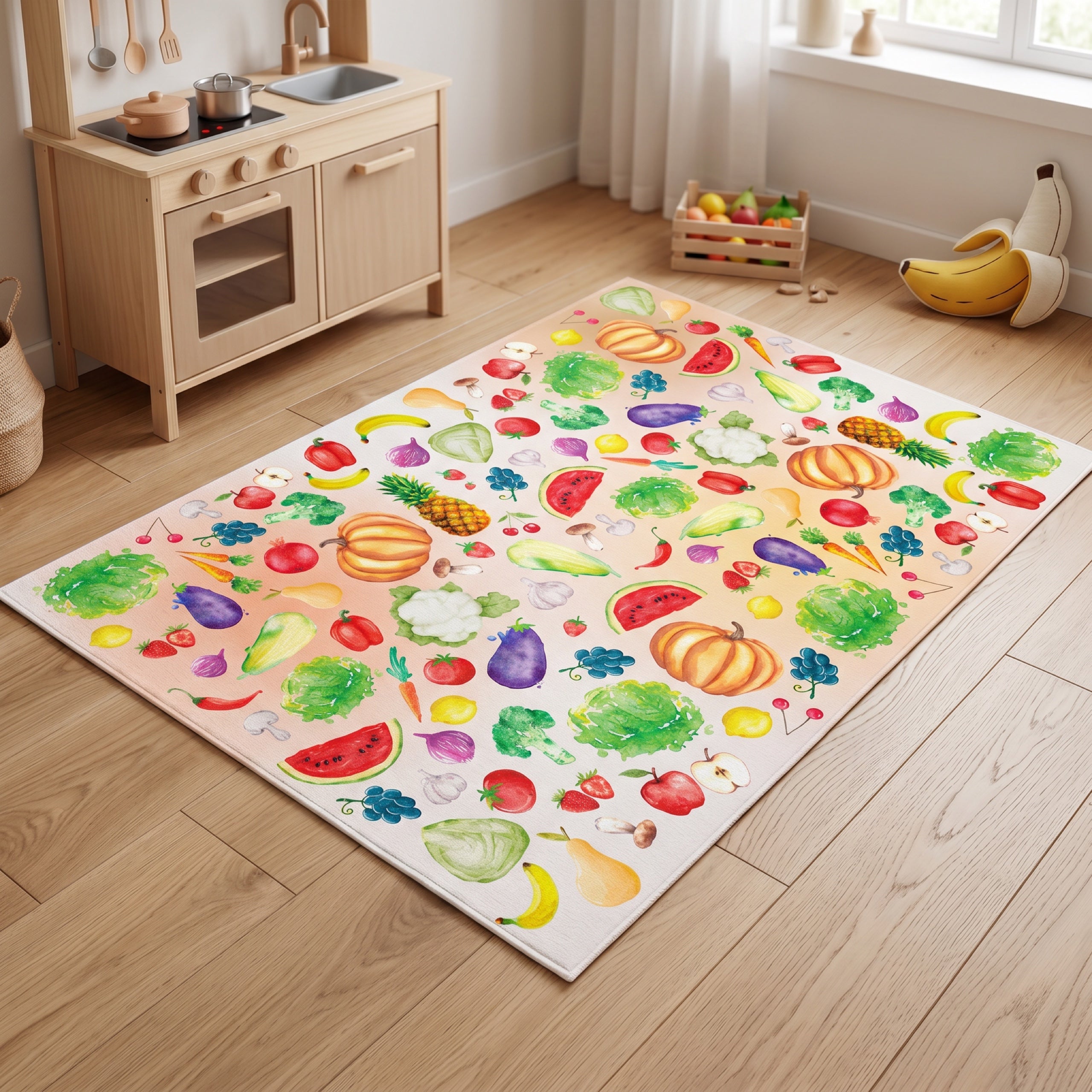 Upina Spielteppich Obst-Gemüse im Kinderzimmer – schräge Perspektive