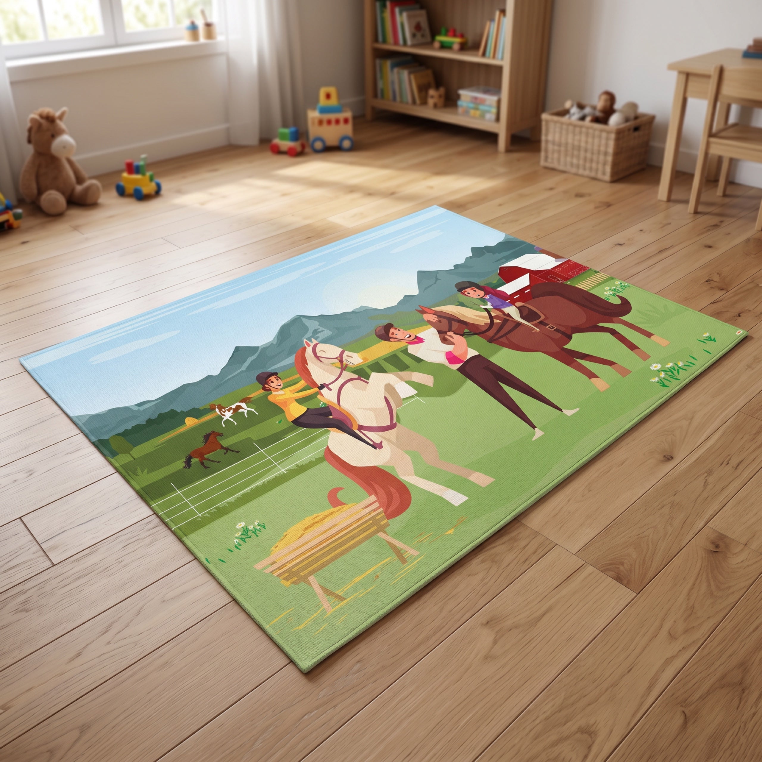 Upina Spielteppich Pferdehof im Kinderzimmer – Frontperspektive