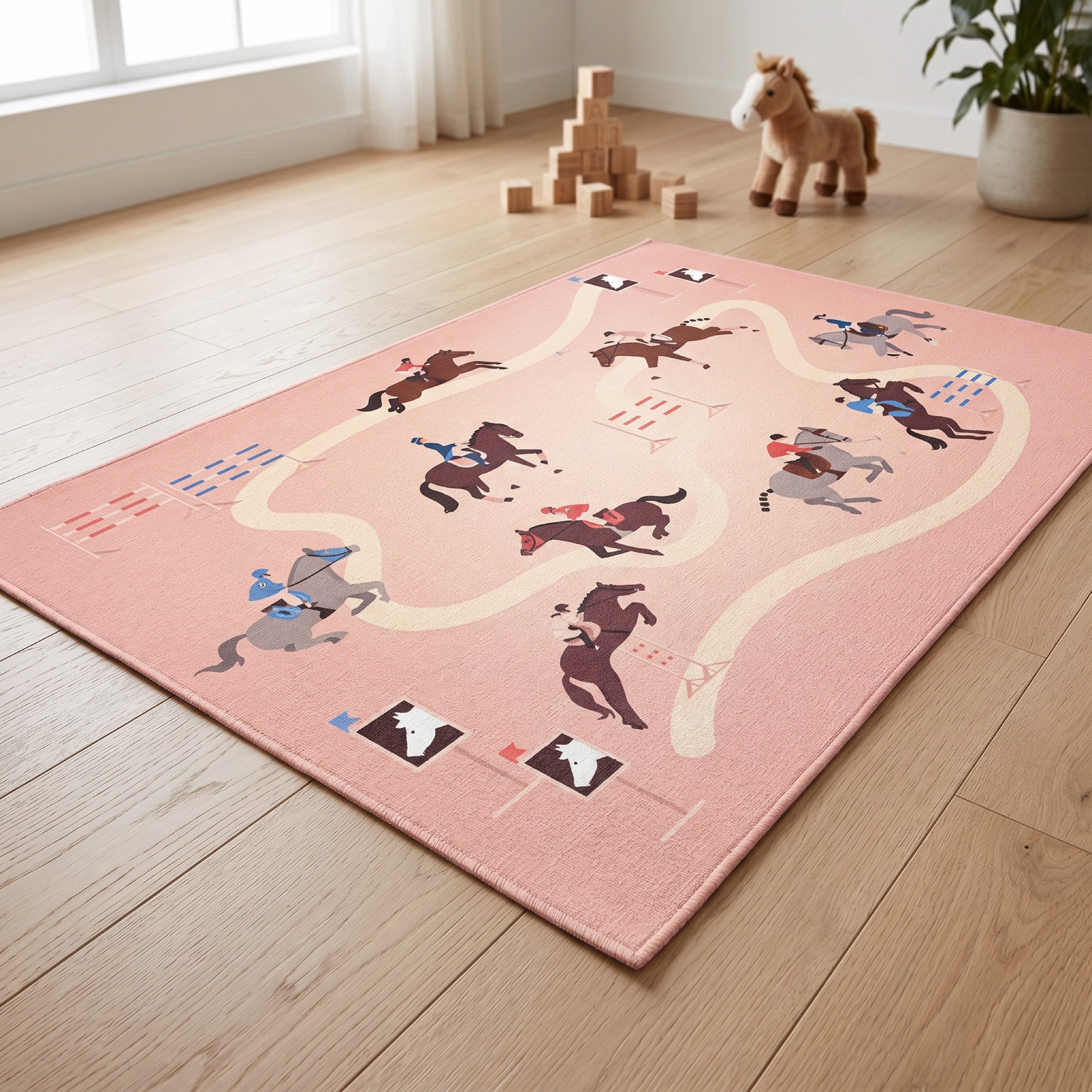 Upina Spielteppich Pferderennen im Kinderzimmer – Frontperspektive