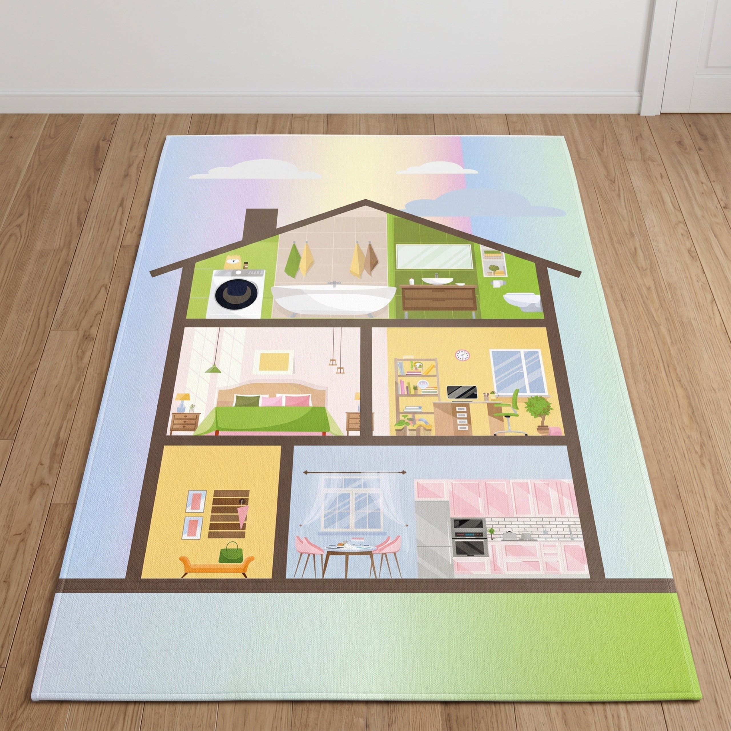 Upina Spielteppich Puppenhaus im Kinderzimmer – Frontperspektive