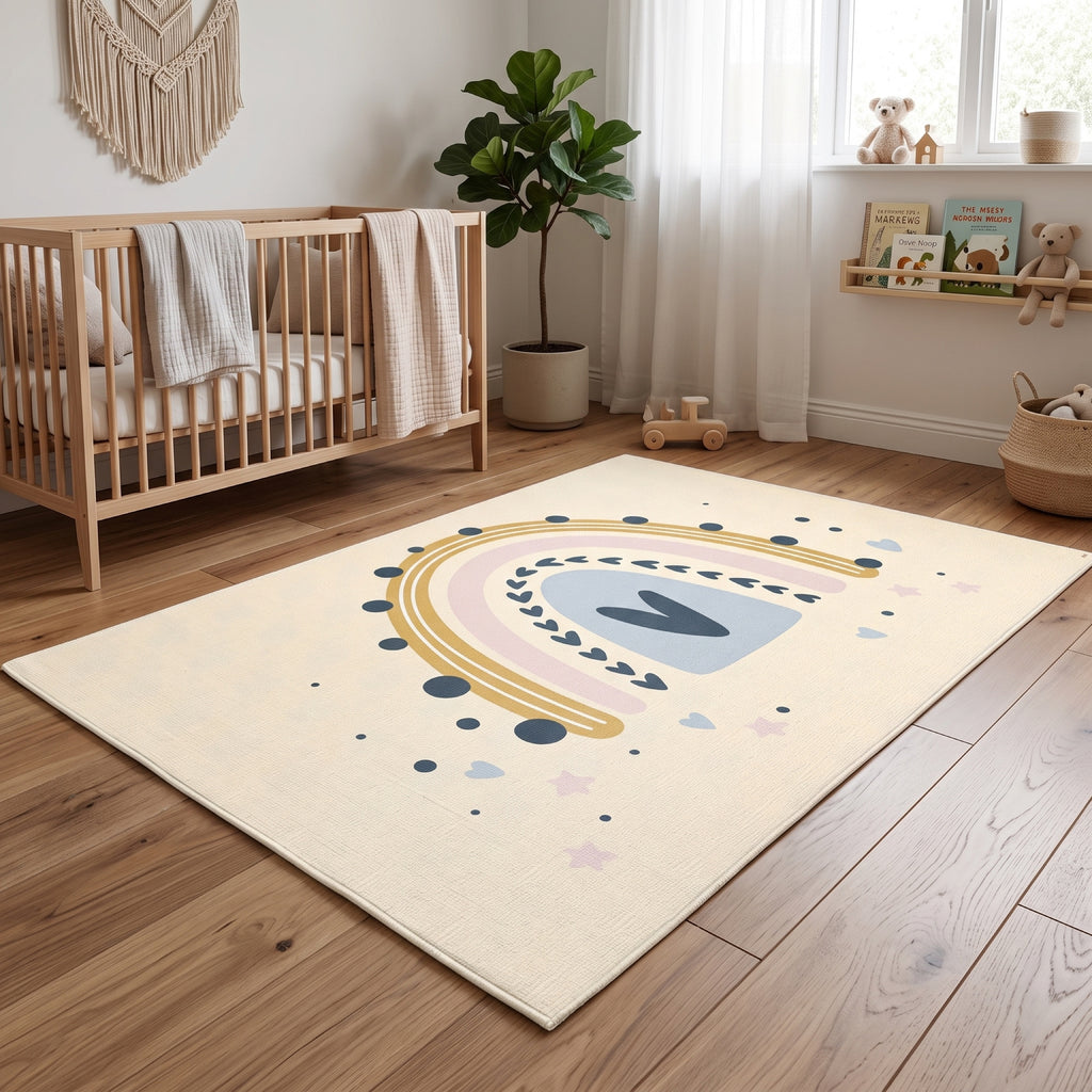 Upina Spielteppich Regenbogen Herz im Kinderzimmer – schräge Perspektive