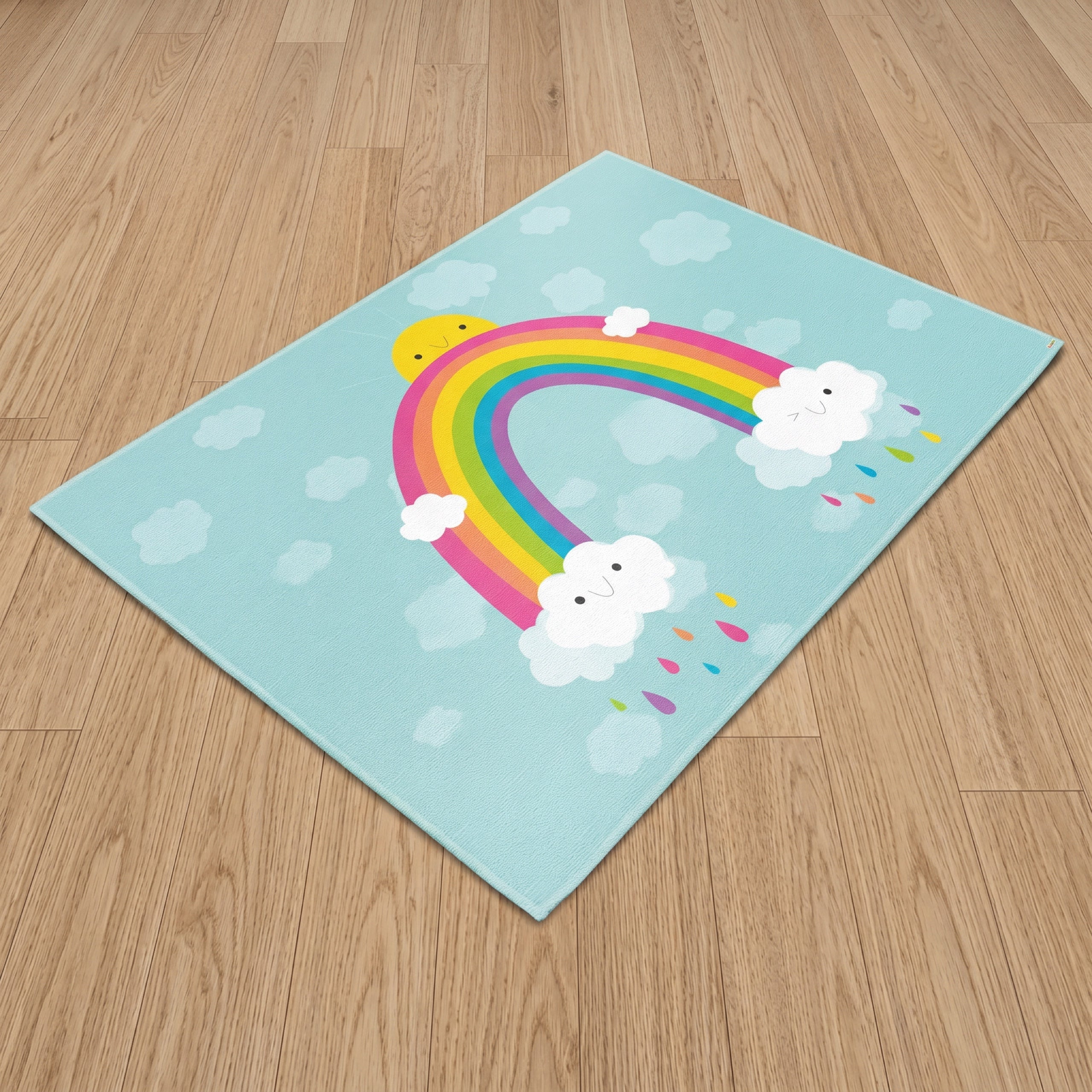 Upina Spielteppich Regenbogen Sonne Wolken im Kinderzimmer – schräge Perspektive