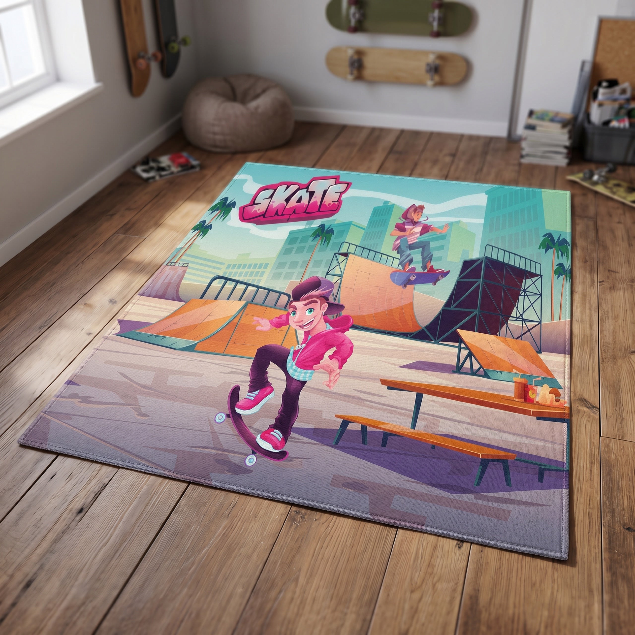 Upina Spielteppich Skatepark im Kinderzimmer – Frontperspektive