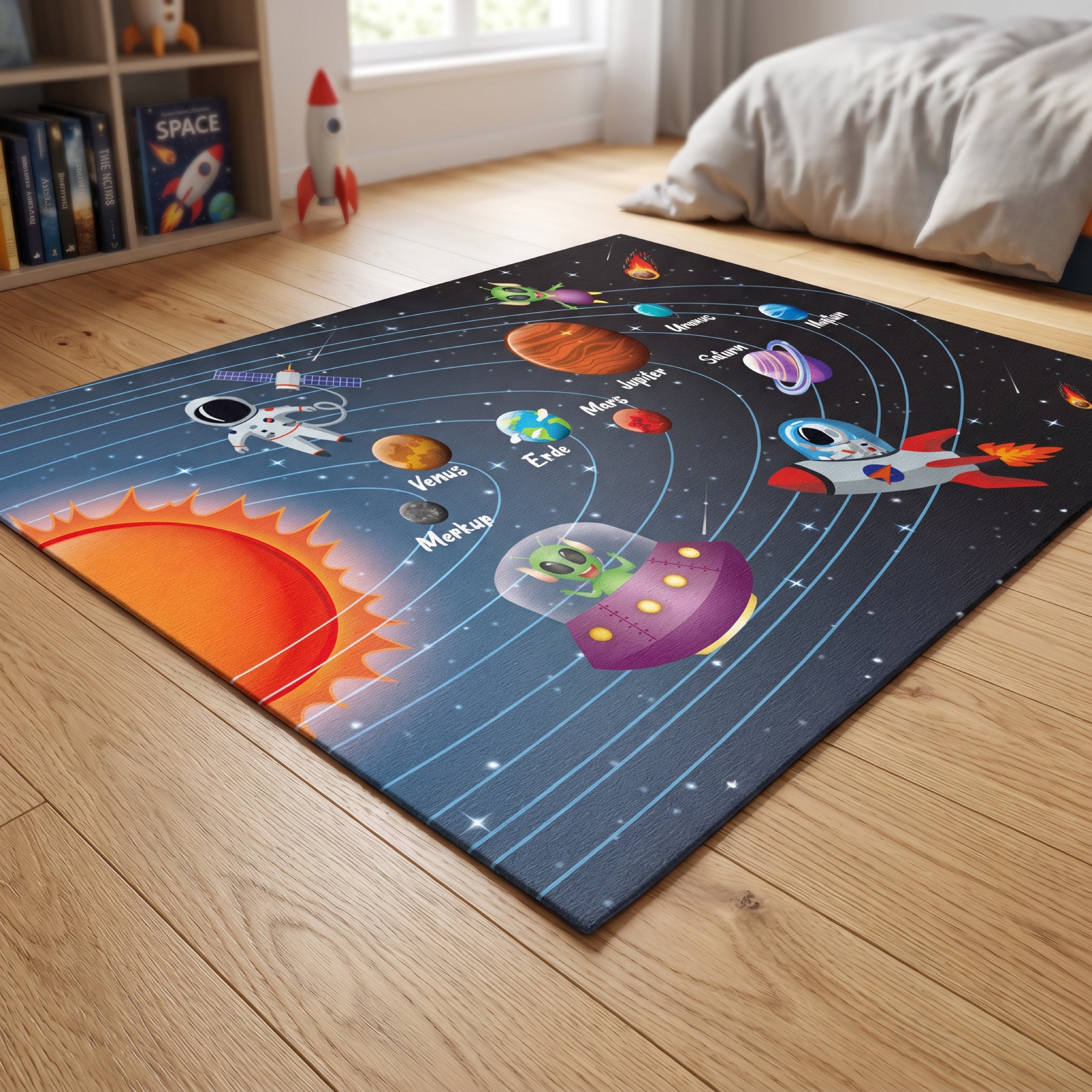 Upina Spielteppich Sonnensystem im Kinderzimmer – schräge Perspektive