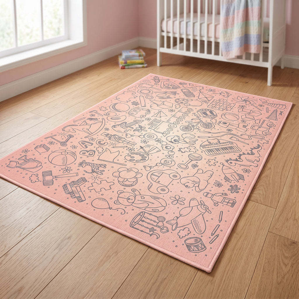Upina Spielteppich Spielzeug rosa im Kinderzimmer – schräge Perspektive