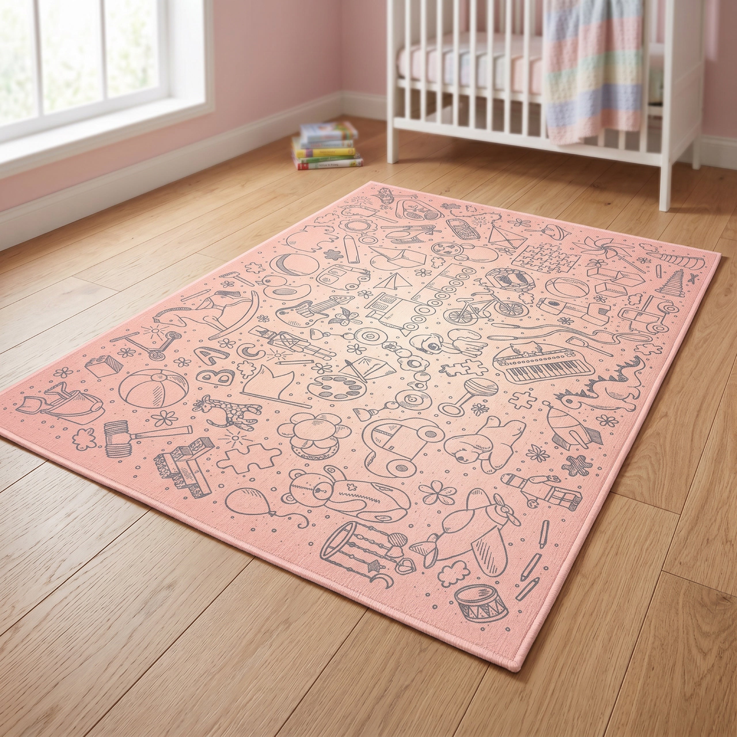 Upina Spielteppich Spielzeug rosa im Kinderzimmer – schräge Perspektive