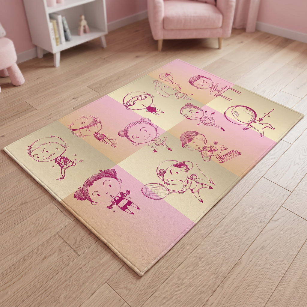 Upina Spielteppich Sportarten rosa im Kinderzimmer – schräge Perspektive
