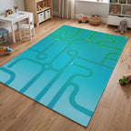 Upina Spielteppich Straßen blau im Kinderzimmer – schräge Perspektive