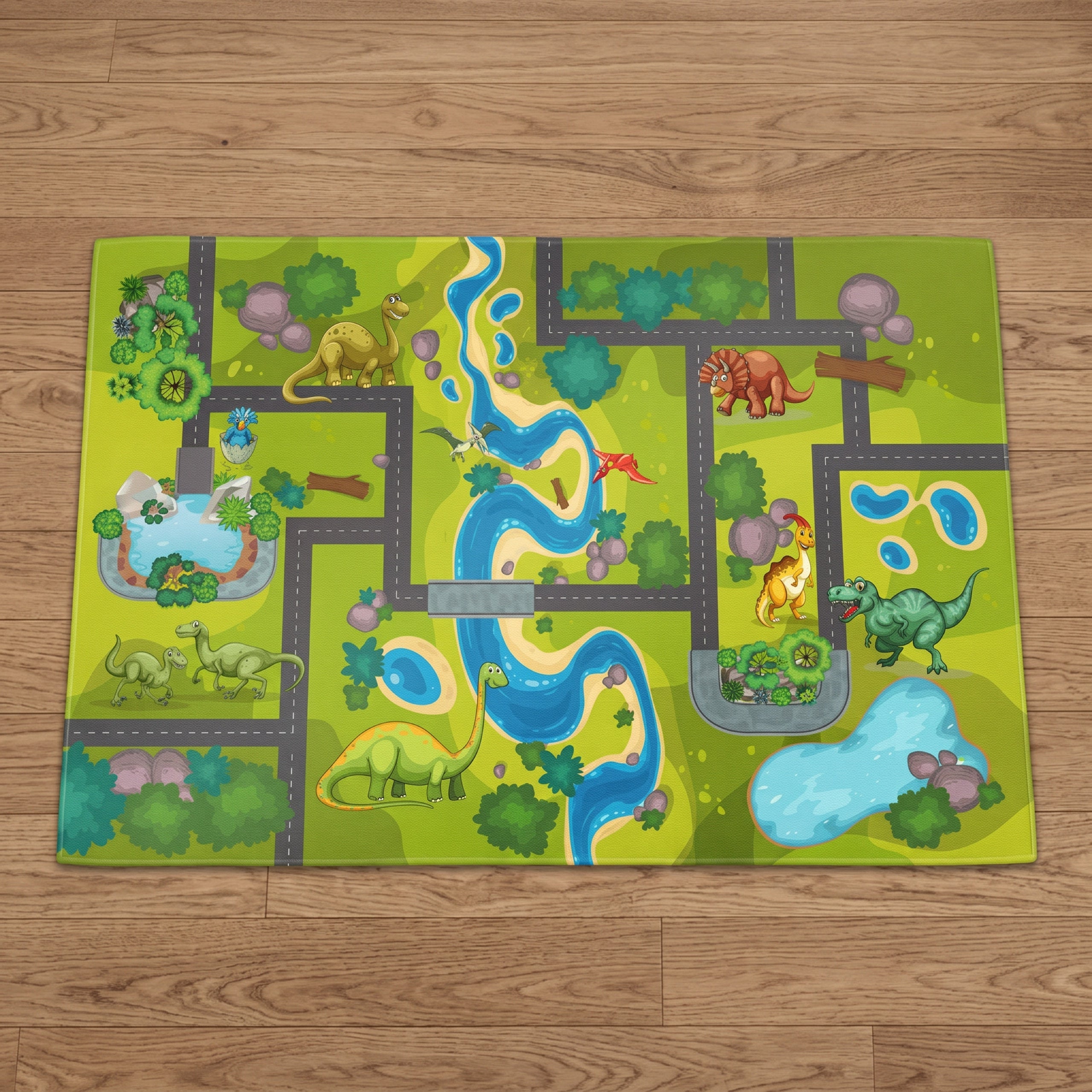 Upina Spielteppich Urwald-Dinos im Kinderzimmer – schräge Perspektive