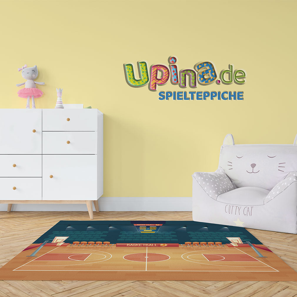 Spielteppich Basketball fürs Kinderzimmer – rutschfest und waschbar – Detailansicht