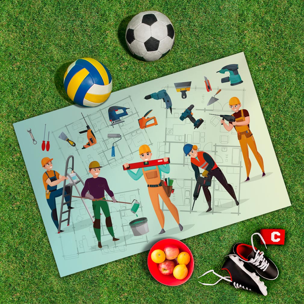 Spielplane Handwerker – wetterfest und abwischbar für drinnen und draußen – Ansicht 2