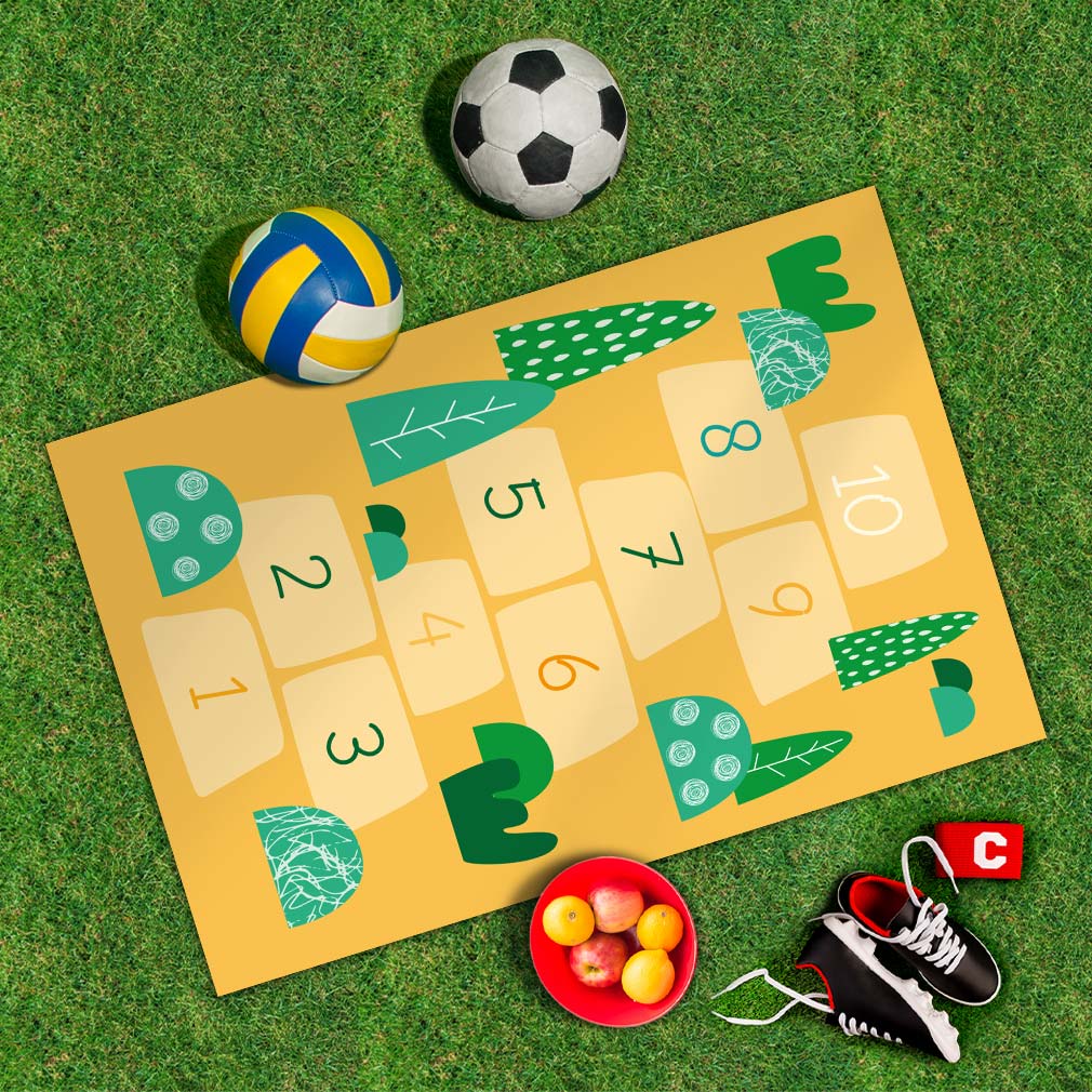 Spielplane Hopse-Spiel Gelb – wetterfest und abwischbar für drinnen und draußen – Ansicht 2