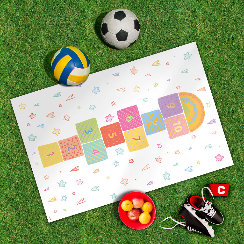 Spielplane Hüpfspiel – wetterfest und abwischbar für drinnen und draußen