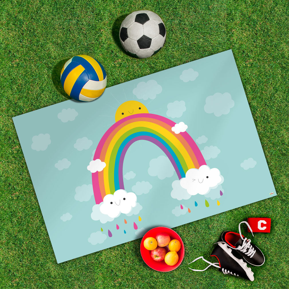 Spielplane Regenbogen Sonne Wolken – wetterfest und abwischbar für drinnen und draußen – Ansicht 2