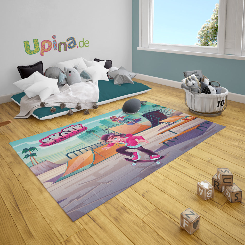 Spielteppich Skatepark fürs Kinderzimmer – rutschfest und waschbar – Detailansicht