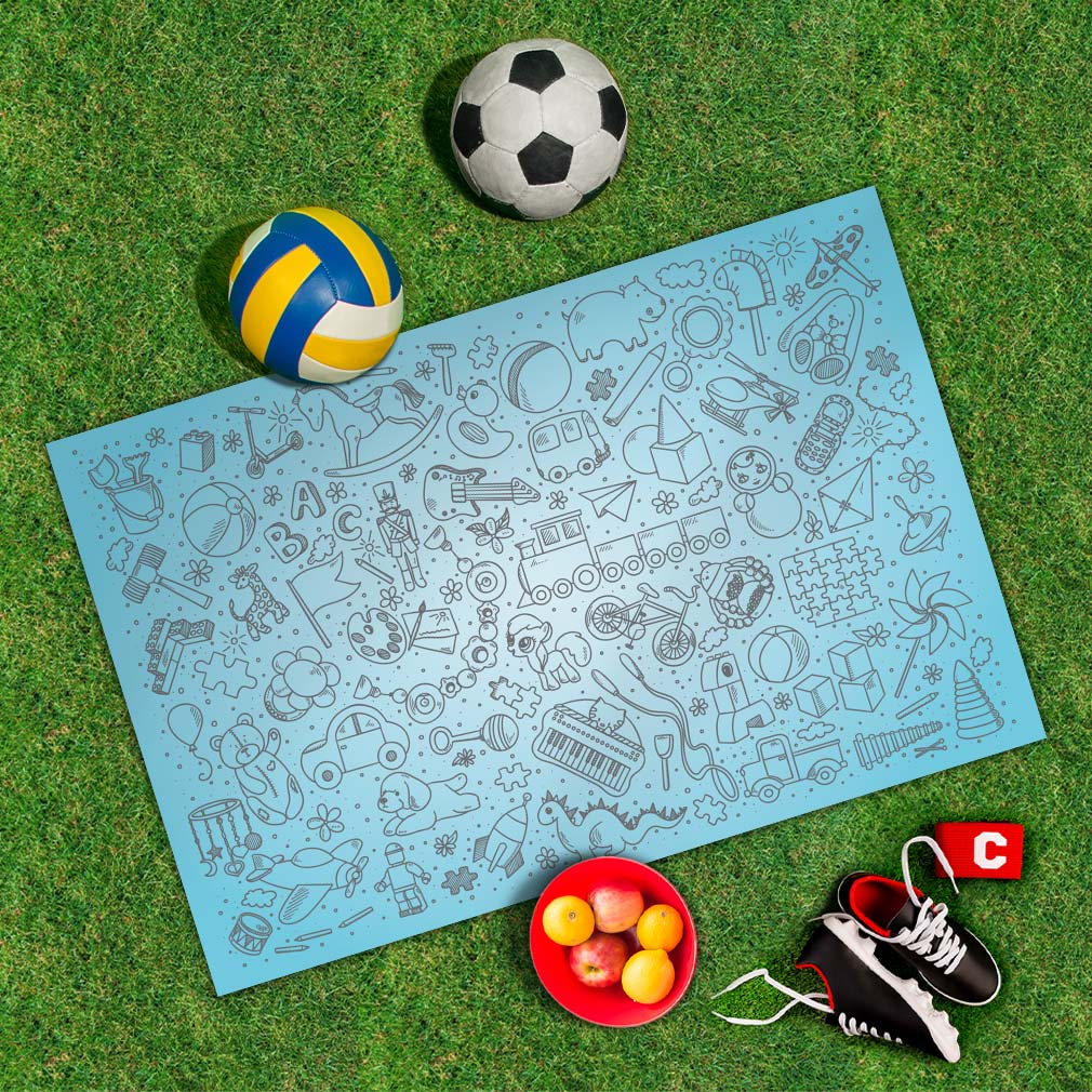 Spielplane Spielzeug blau – wetterfest und abwischbar für drinnen und draußen – Ansicht 2
