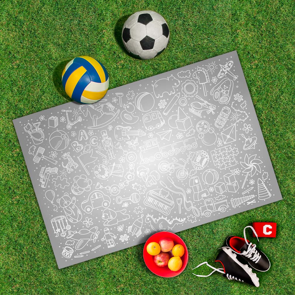 Spielplane Spielzeug grau – wetterfest und abwischbar für drinnen und draußen – Ansicht 2