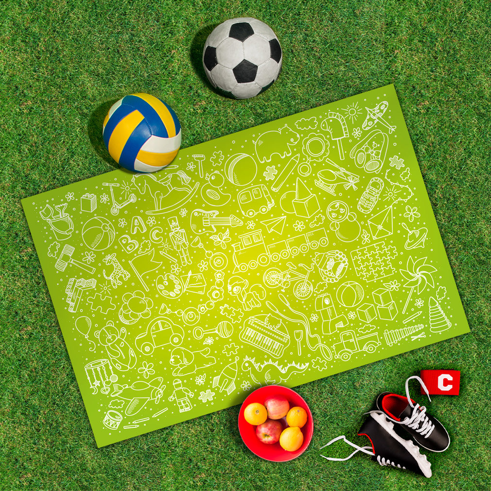 Spielplane Spielzeug grün – wetterfest und abwischbar für drinnen und draußen – Ansicht 2