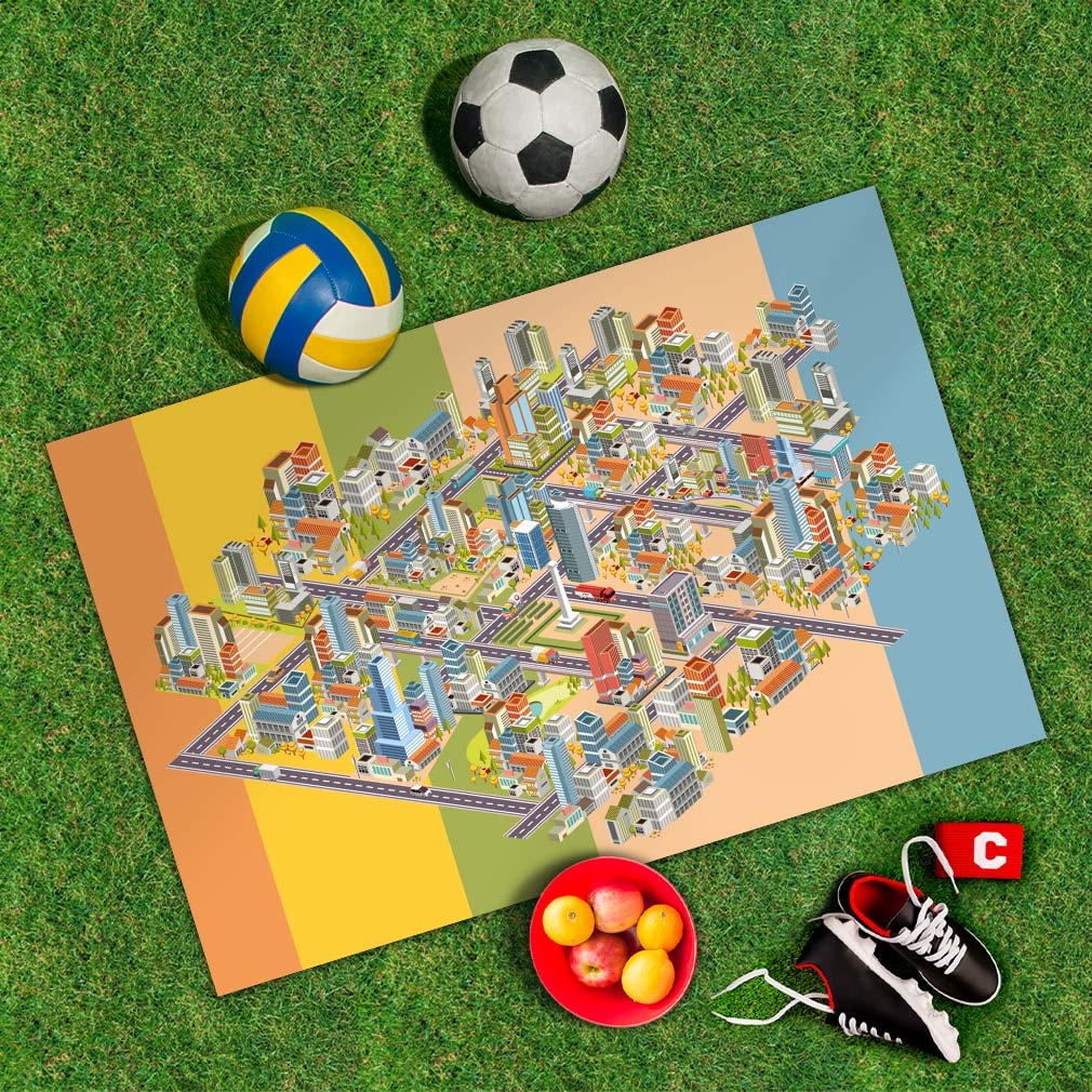 Spielplane Stadt isometrisch – wetterfest und abwischbar für drinnen und draußen – Ansicht 2