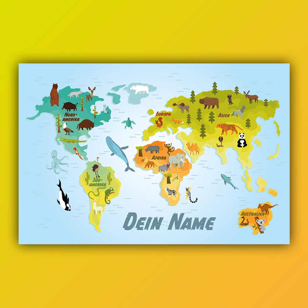 Weltkarte Tiere individuell